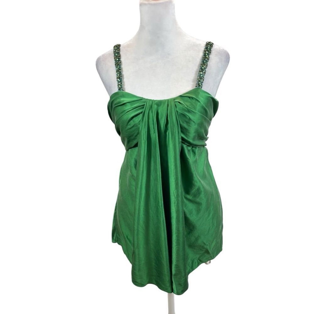 Ladies Moda International Green Silk Beaded Strap Blouse Size‎ Small